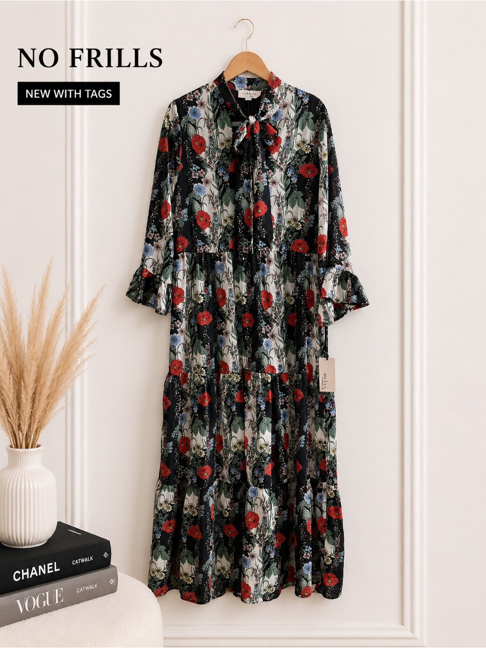 NWT • No Frills • Tiered Maxi Dress• Floral Print • Size Large